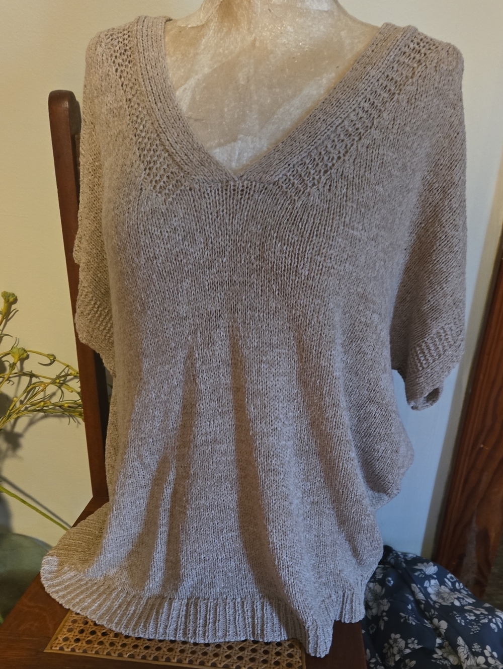 Melissa Paige V-Neck Short Sleeve Sweater in Oatmeal Size Xl